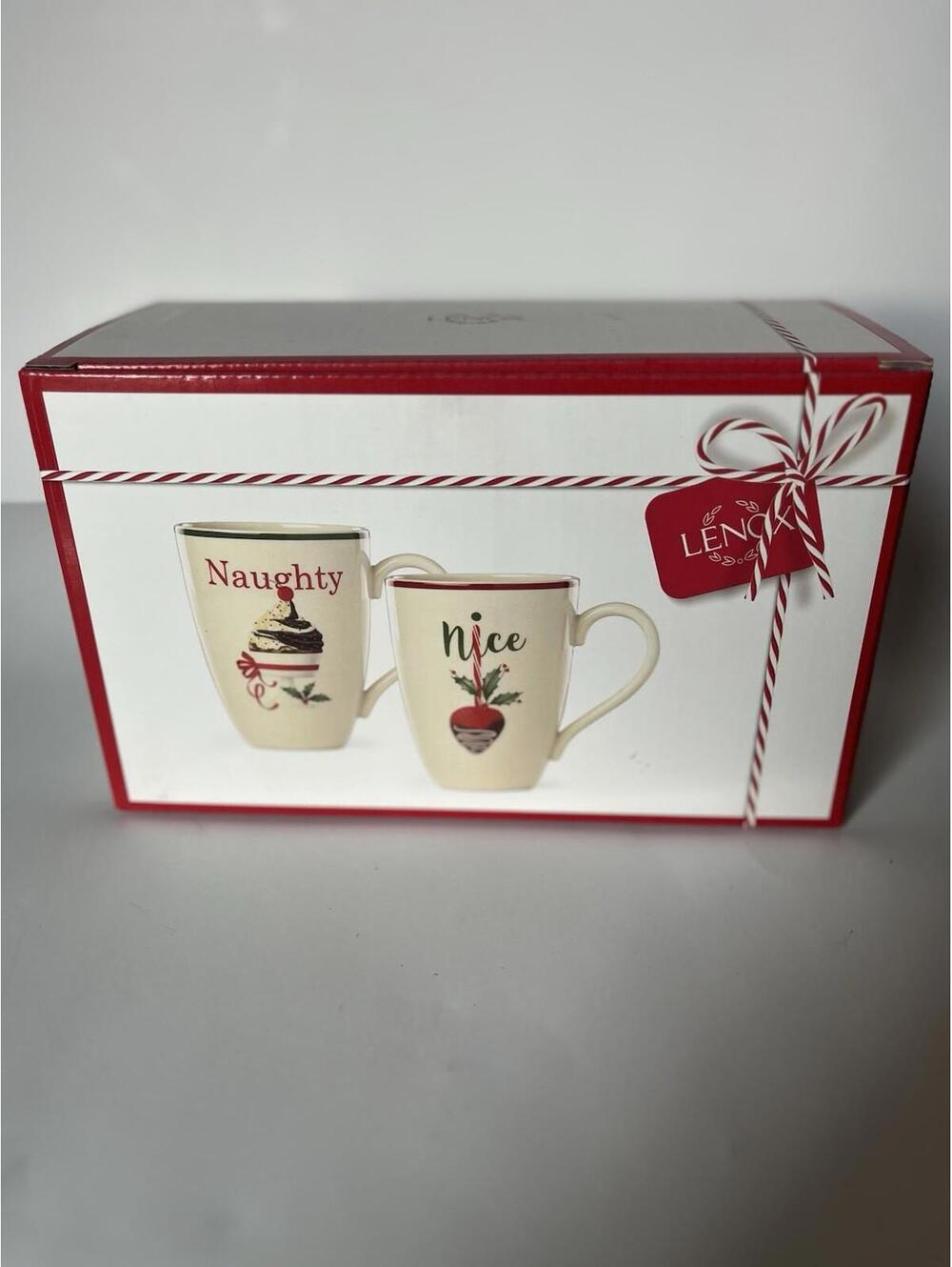 NIB Lenox  “Hosting The Holidays”  Naughty & Nice Mugs 16 oz  Christmas